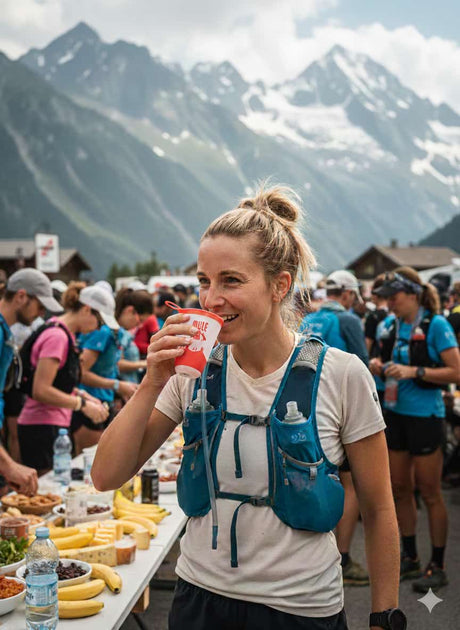Traileuse buvant au ravitaillement avec sa tasse pliable Mulebar